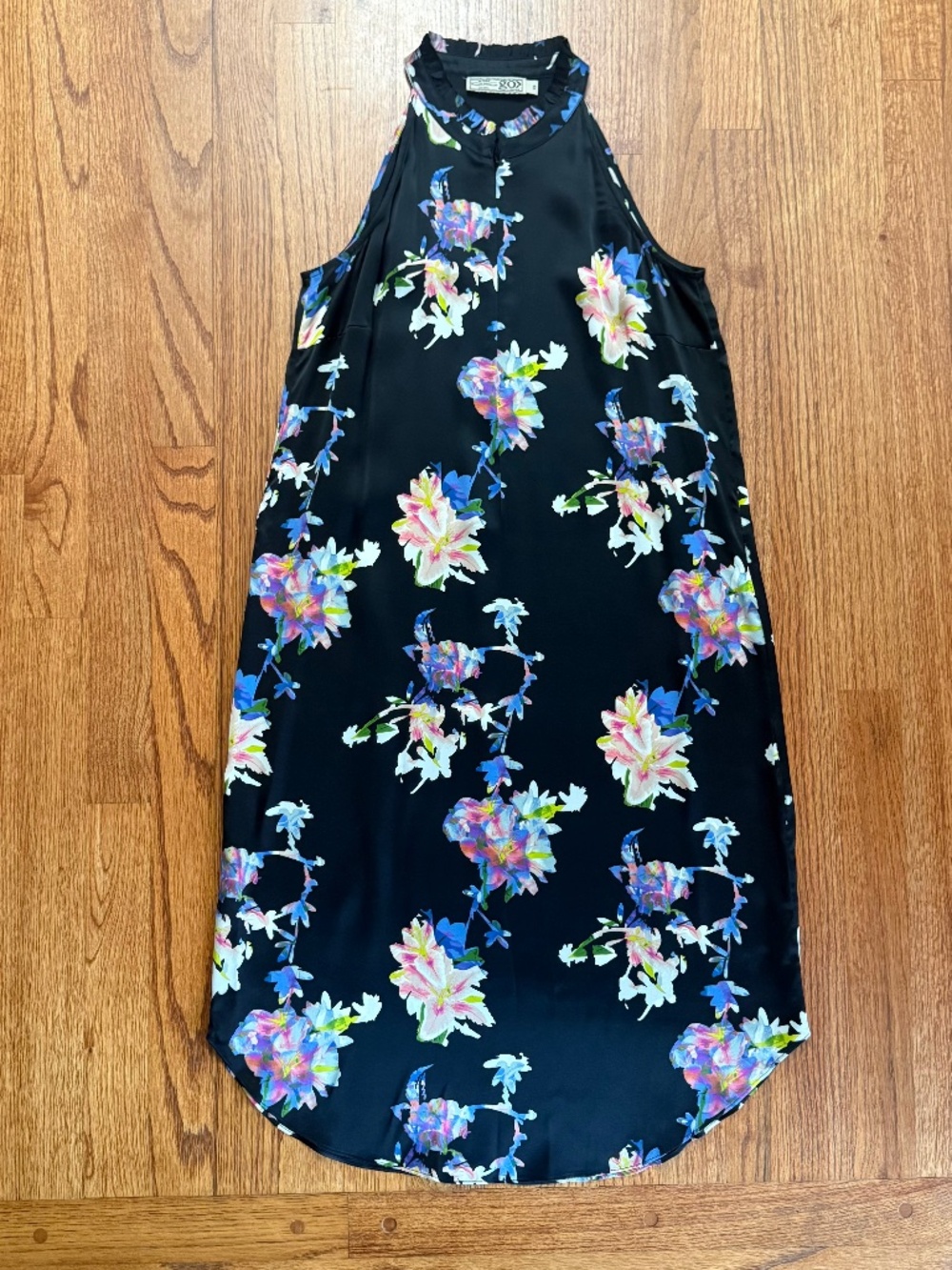 Go Silk Go Scuba Cutaway Print Blacl Floral Halter dress size XS